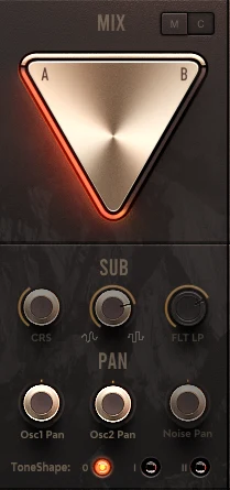 Proclethya sub oscillator and noise mixer controls